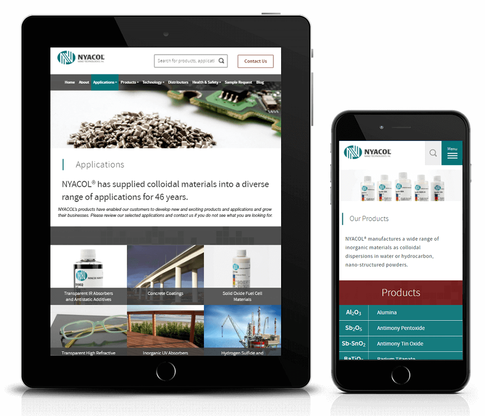Nyacol website on tablet and phone